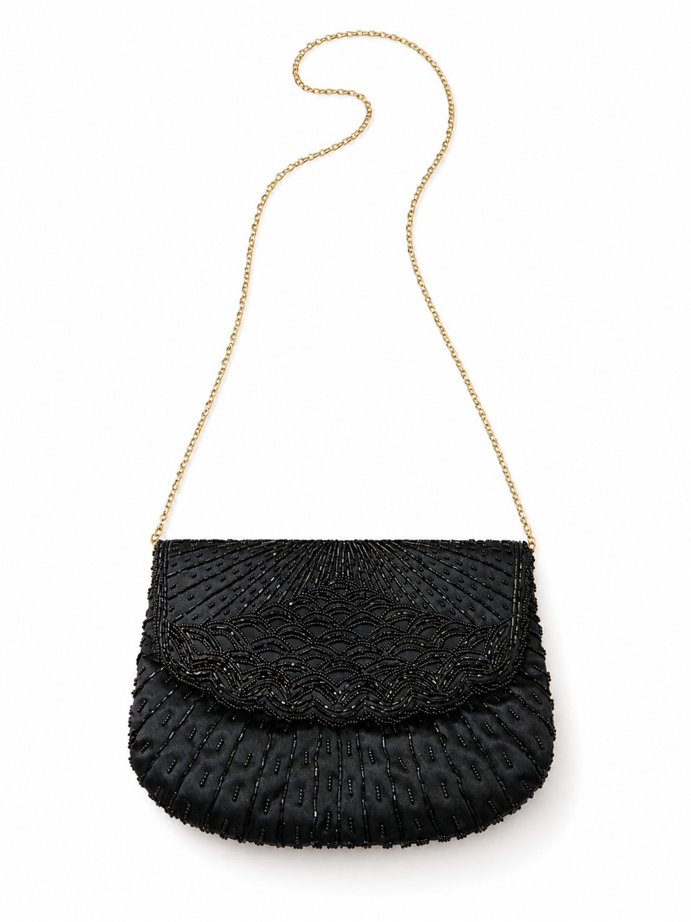La Regale Black Beaded Chain-Strap Evening Bag Clutch Purse Vintage